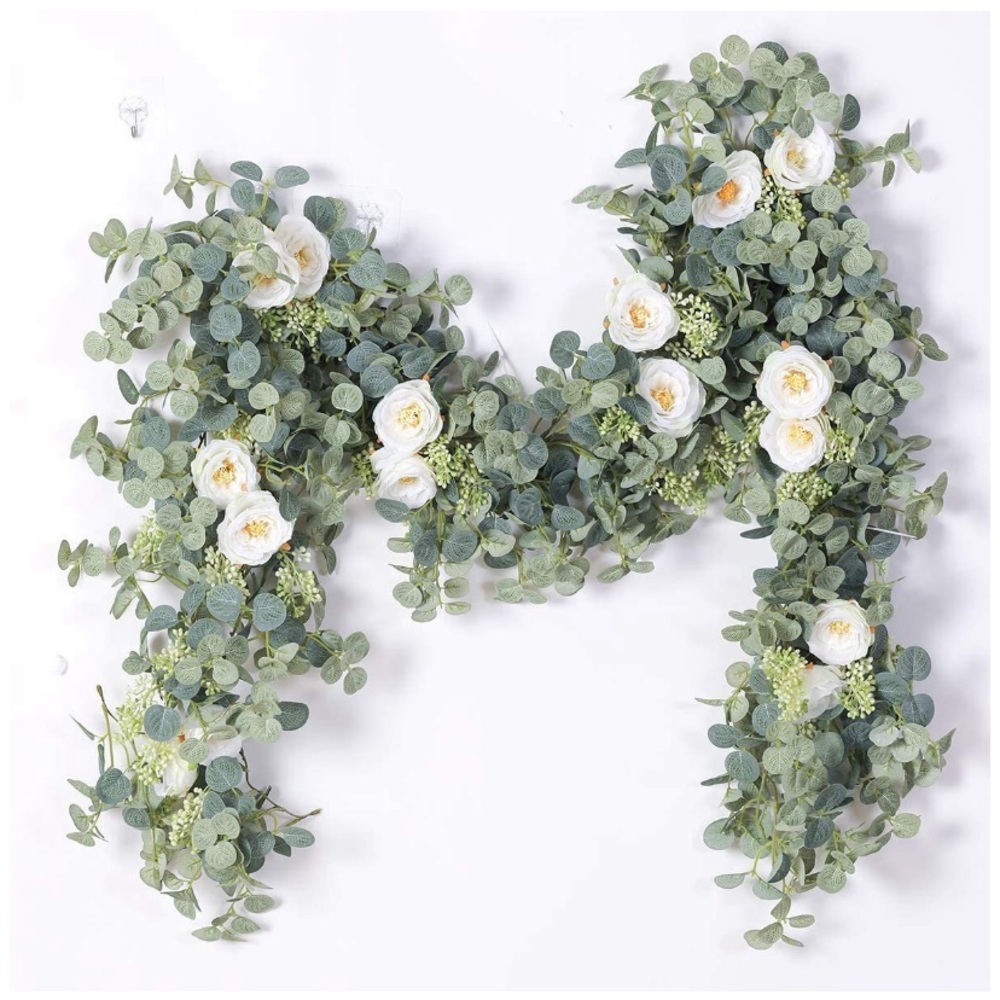 Artificial Eucalyptus Garland with Champagne Roses